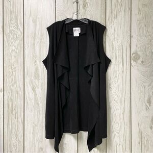 VTG Live A Little Women Black Faux Suede Boho Y2K Open Front Waterfall Vest XL